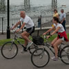 People riding bikes